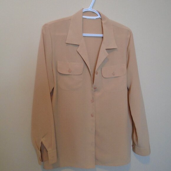 MARKS AND SPENCER LONG SLEEVE LADIES BLOUSE SIZE MEDIUM COLOUR ANTIQUE GOLD - Picture 1 of 3